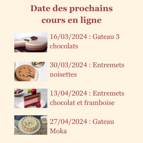 Date prochains cours de pâtisserie pour diabétiques