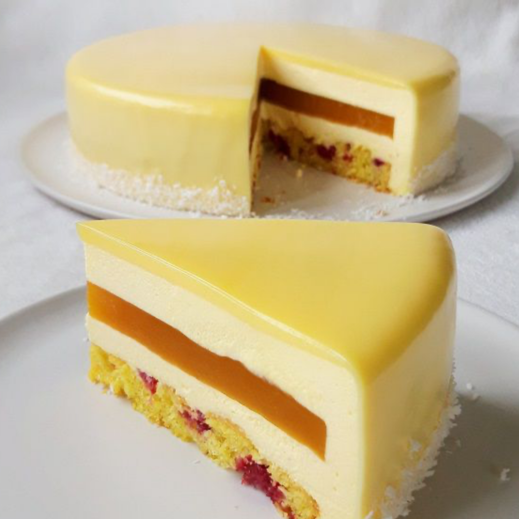 Entremets passion coco framboise
